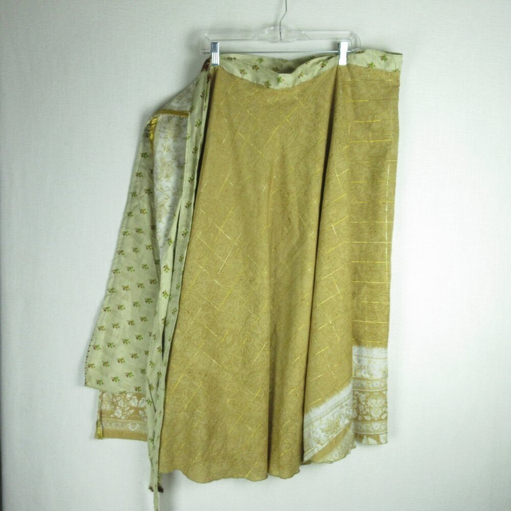Darn Good Yarn Reversable Gold Tan Silk Wrap Size OS Upcycled Sari 46" Length - Picture 2 of 6
